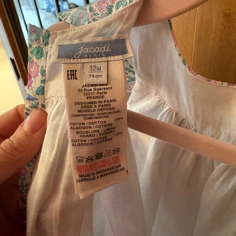Jacadi Floral Baby Dress with Pink and Blue Accents - Picture 4 of 4